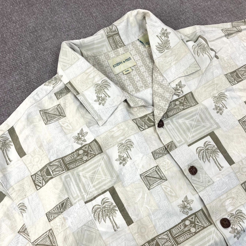 Joseph & Feiss Hawaiian Shirt Men 2XL Multicolor Palm Tree Camp Collar Button Up